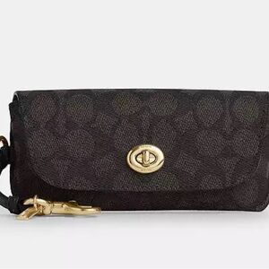 Coach Dark Brown Signature Sunglasses Case with Key holder